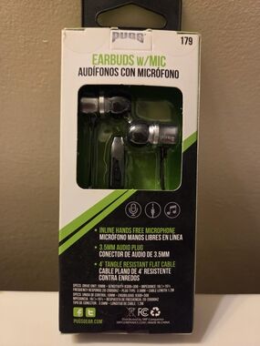 Pugs Earbuds with Inline Mic 3.5mm Audio Plug 4ft Tangle Resistant Flat Cable